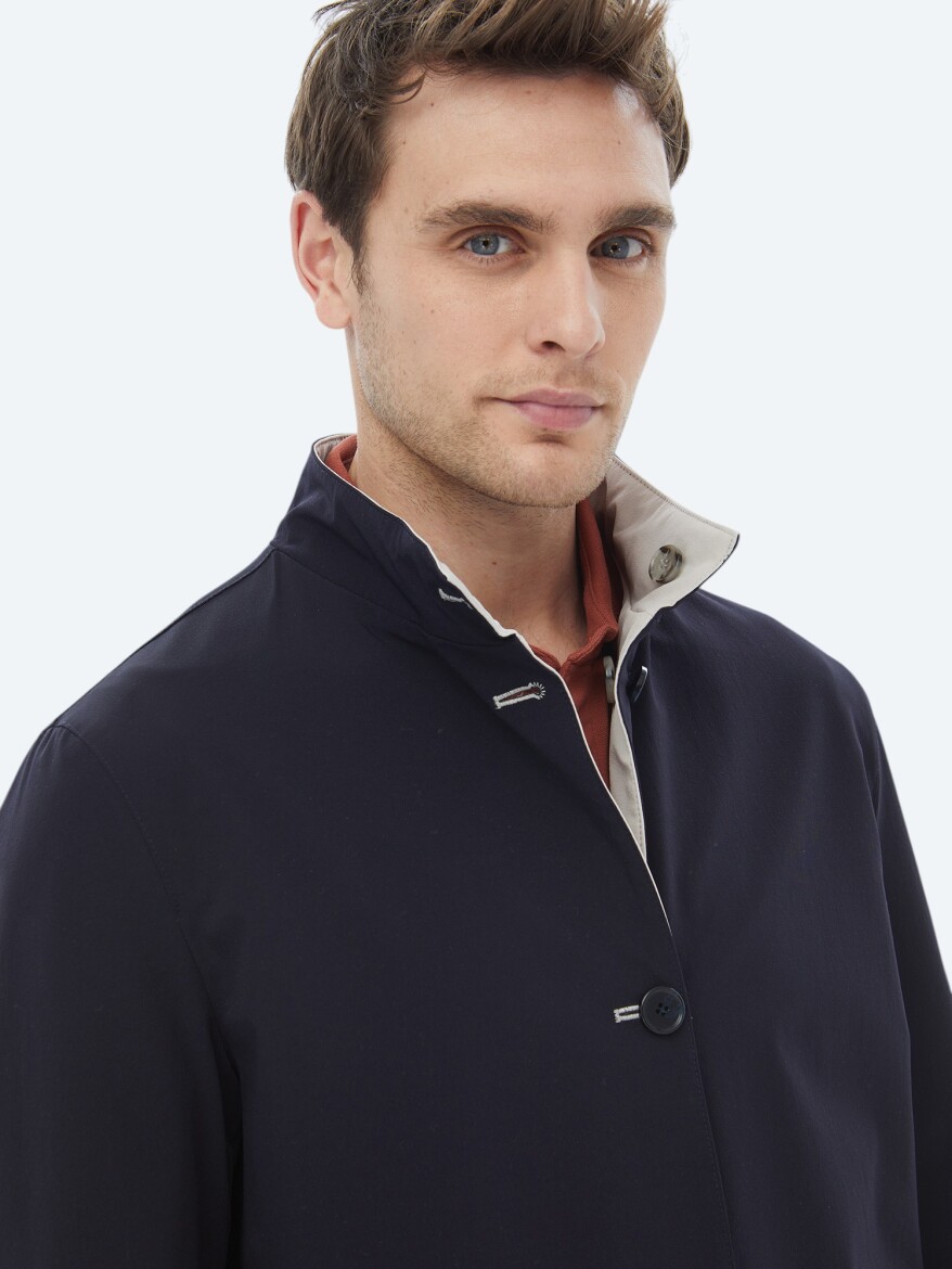 Stone Regular Fit Turtleneck Casual Weaving Double-Sided Rain Coat - 12