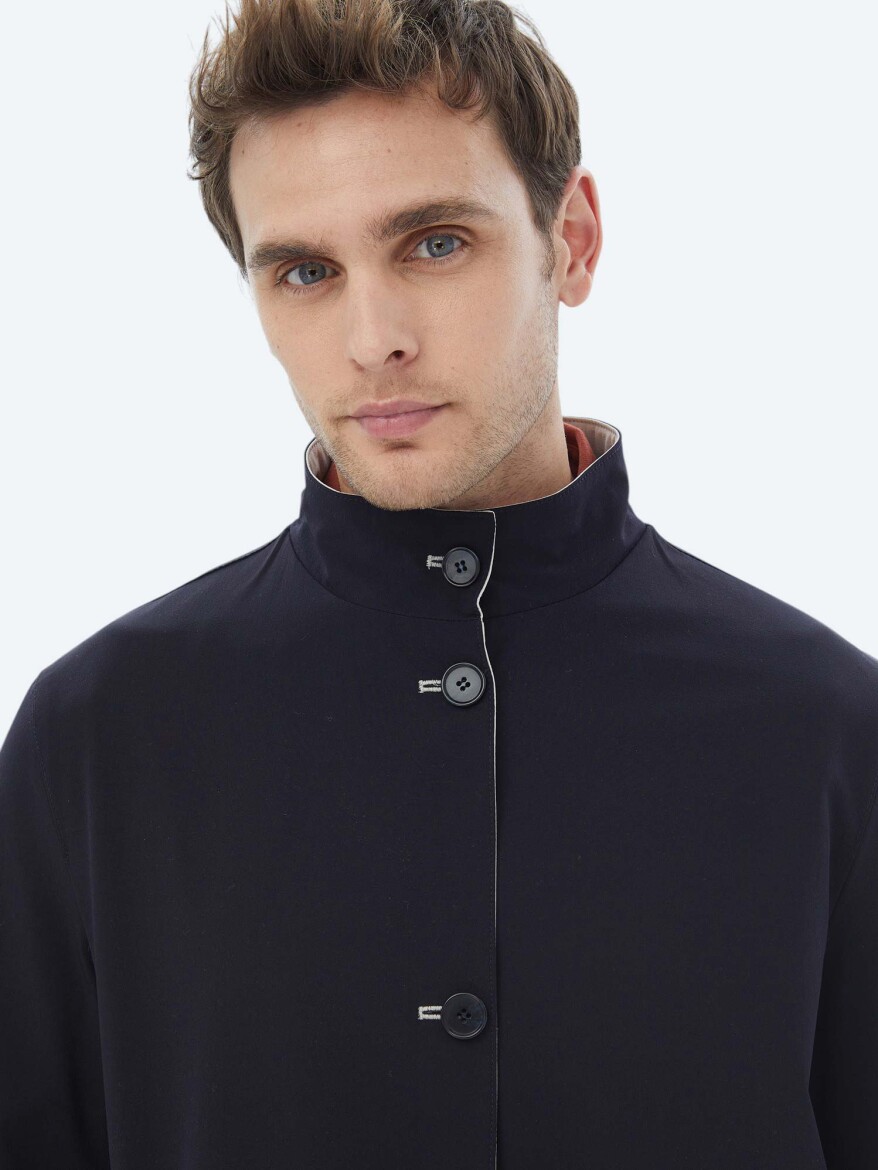 Stone Regular Fit Turtleneck Casual Weaving Double-Sided Rain Coat - 13