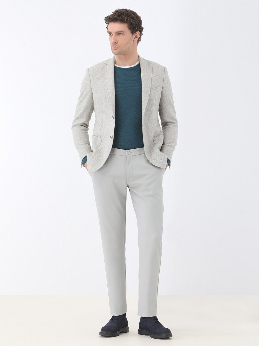 Stone Striped Modern Fit Wool Blended Jacket - KİP
