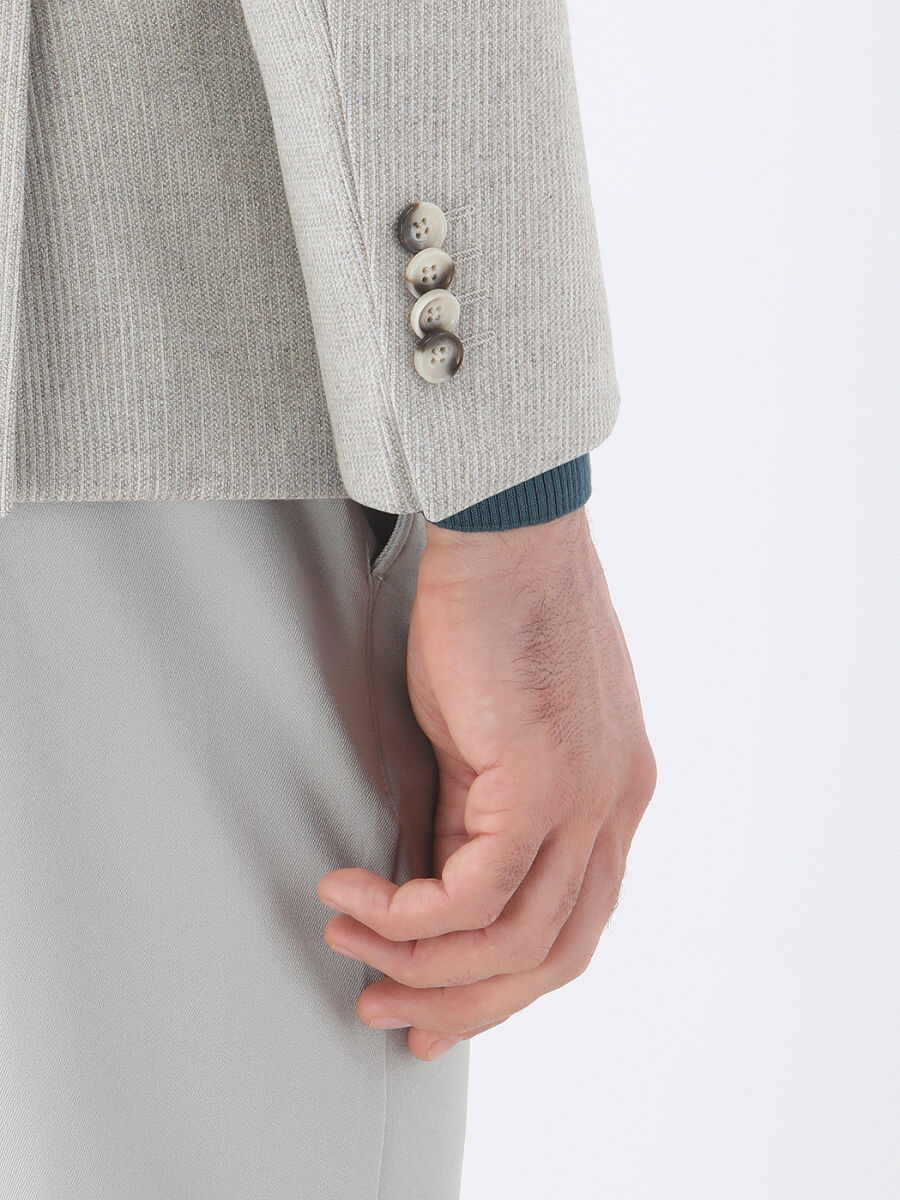 Stone Striped Modern Fit Wool Blended Jacket - 4