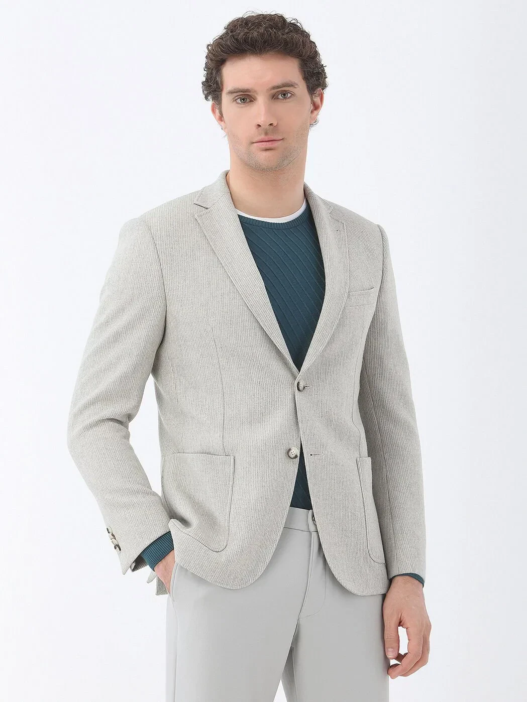 Stone Striped Modern Fit Wool Blended Jacket - 1