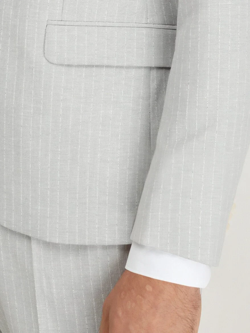 Stone Striped Slim Fit Linen Blended Suit - 4