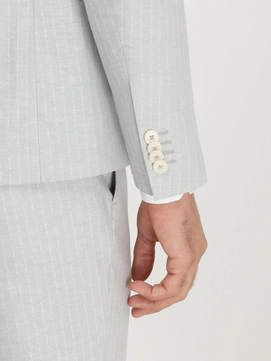 Stone Striped Slim Fit Linen Blended Suit - 5
