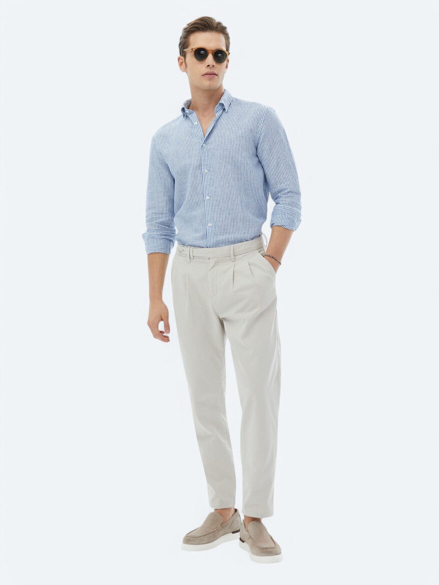 Stone Weaving Carrot Fit Smart Casual 100% Cotton Trousers - 1