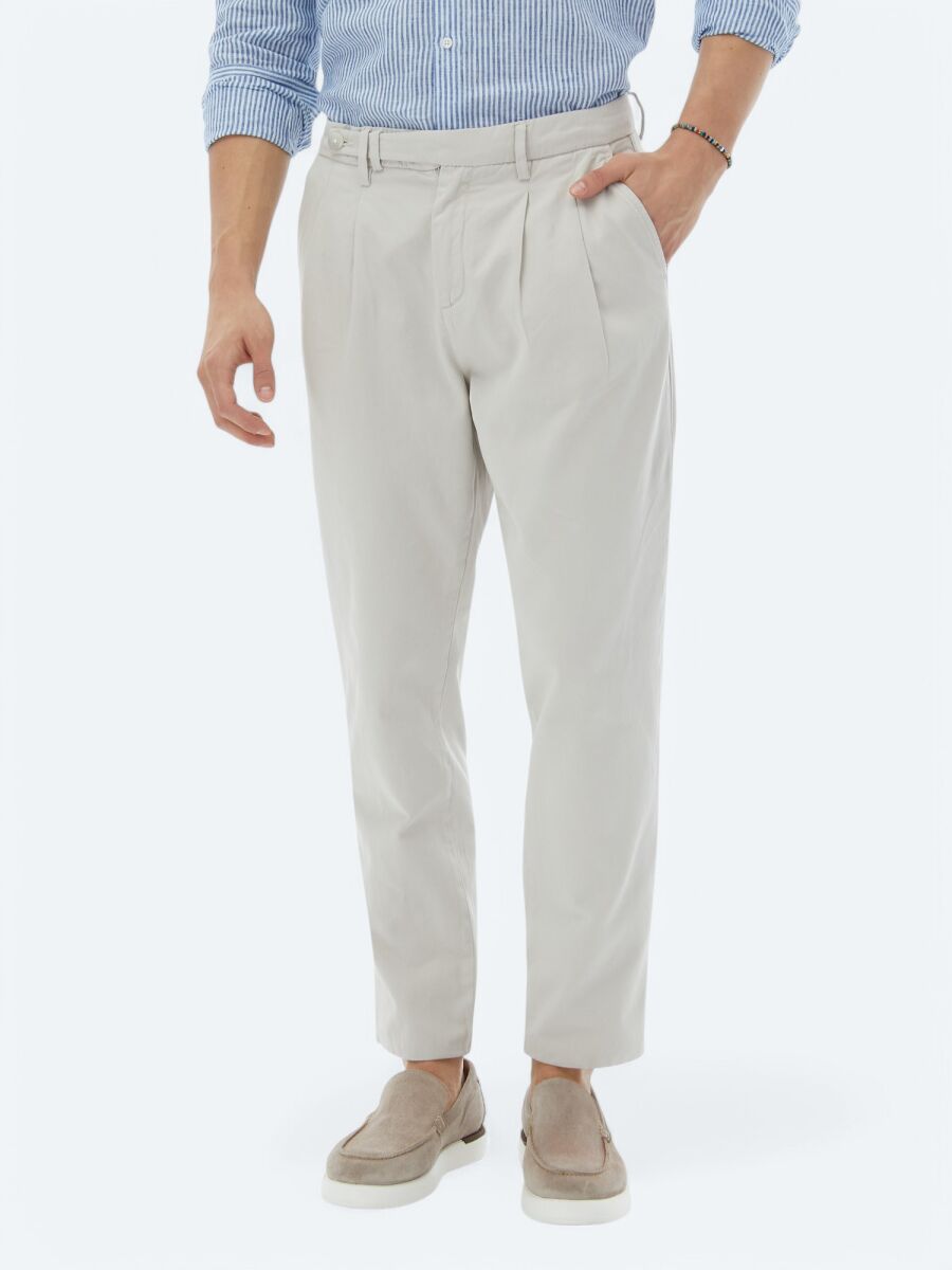 Stone Weaving Carrot Fit Smart Casual 100% Cotton Trousers - 2