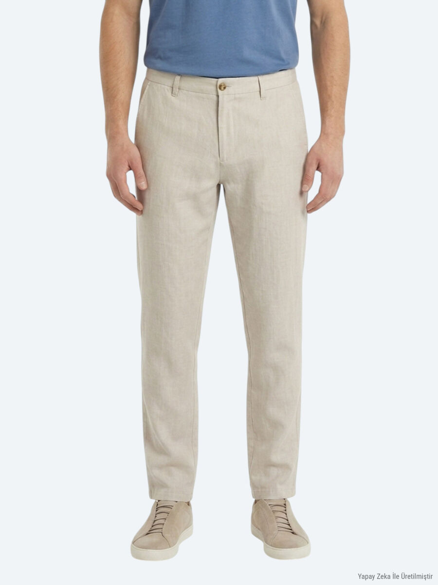 Stone Weaving Jogging Fit Casual 100% Linen Trousers - 2