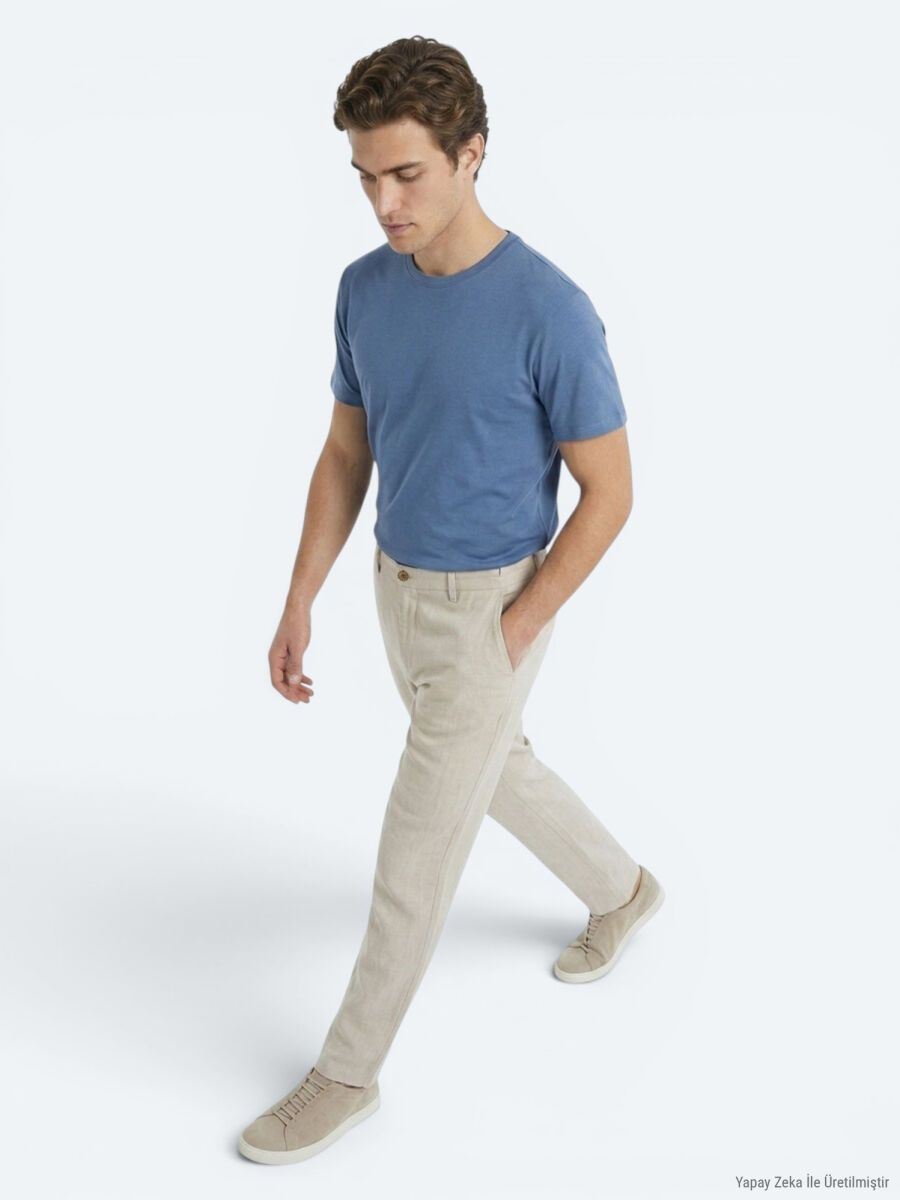 Stone Weaving Jogging Fit Casual 100% Linen Trousers - 3