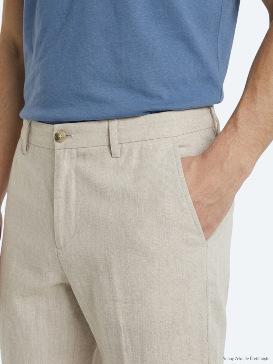 Stone Weaving Jogging Fit Casual 100% Linen Trousers - 4