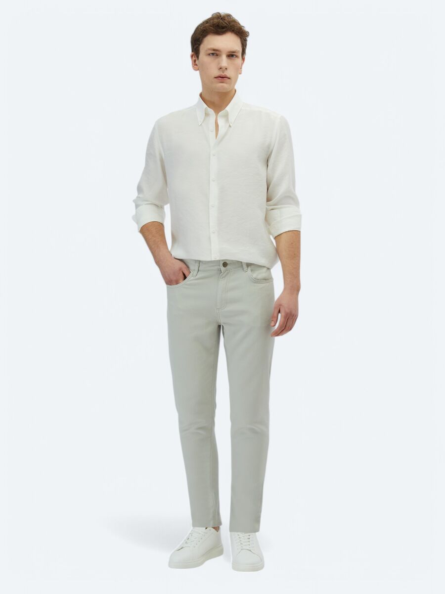 Stone Weaving Regular Fit Casual Cotton Blended Trousers - 1