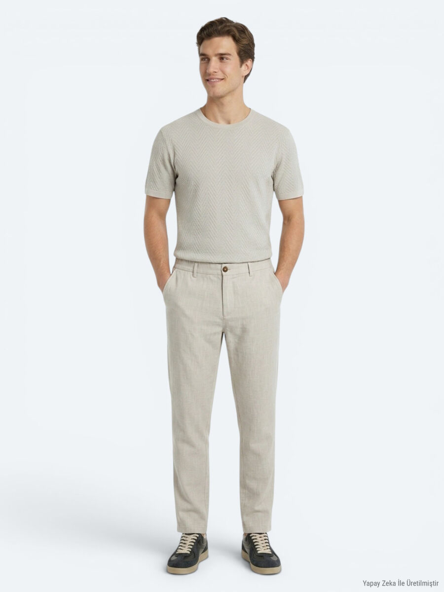 Stone Weaving Relaxed Fit Casual Cotton Blended Trousers - 1