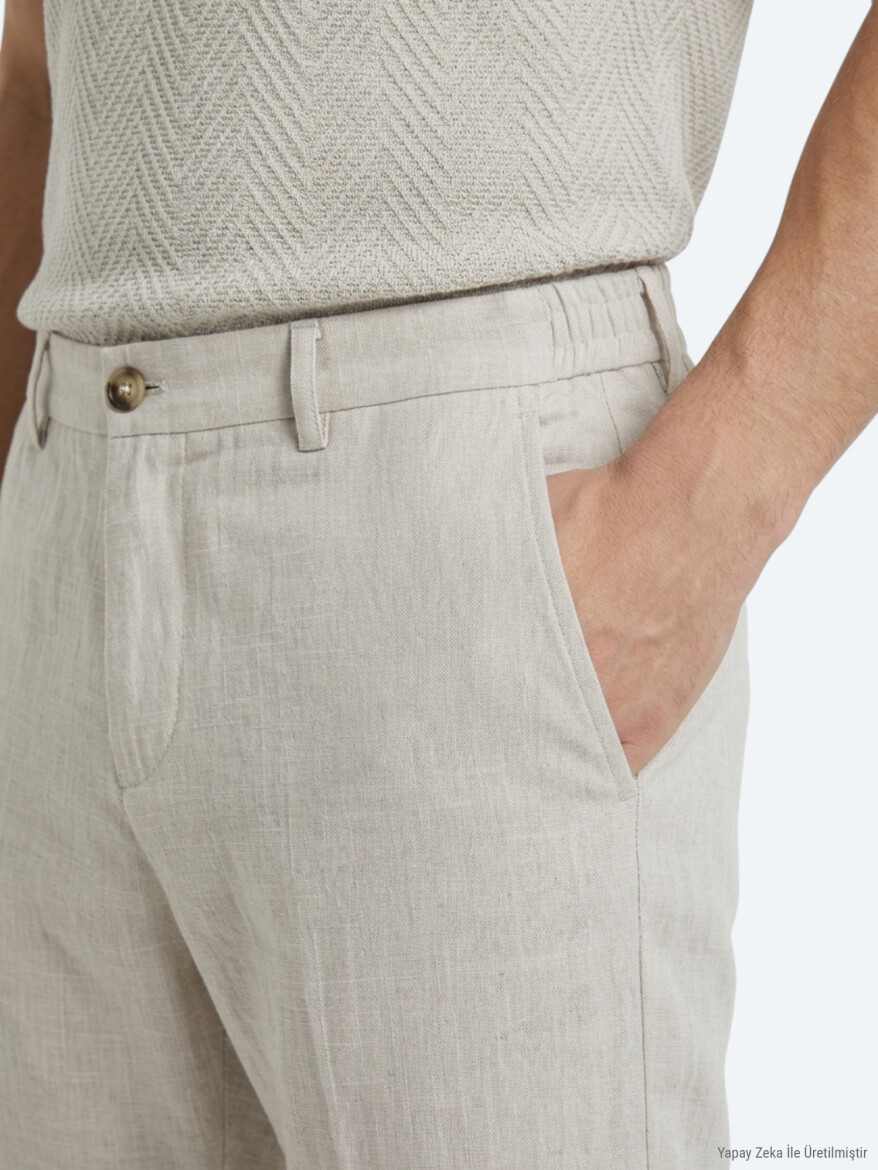 Stone Weaving Relaxed Fit Casual Cotton Blended Trousers - 2