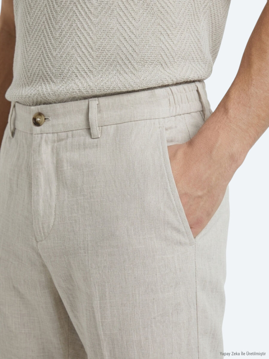 Stone Weaving Relaxed Fit Casual Cotton Blended Trousers - 2