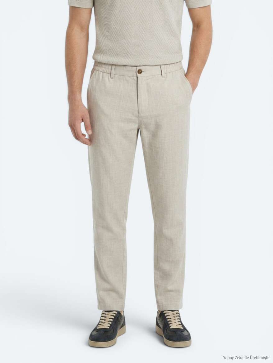 Stone Weaving Relaxed Fit Casual Cotton Blended Trousers - 3