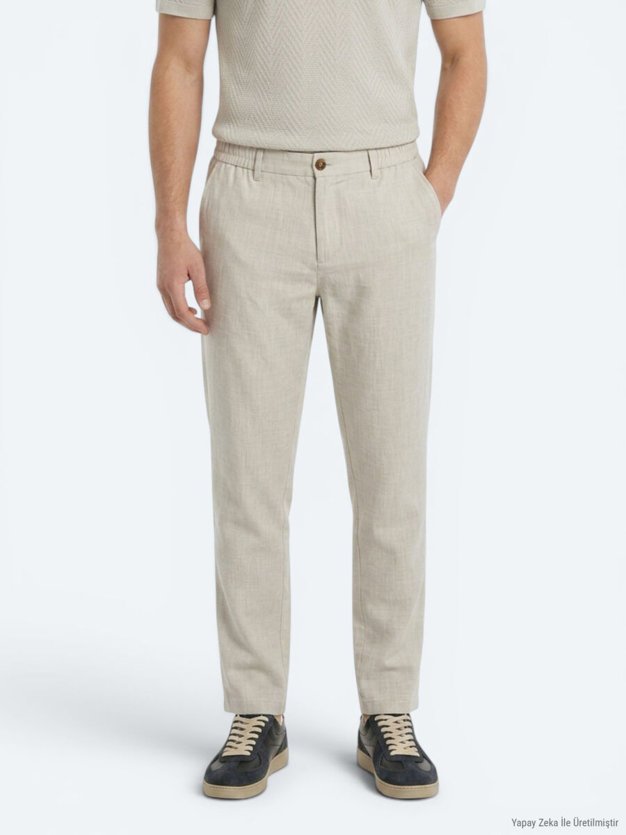 Stone Weaving Relaxed Fit Casual Cotton Blended Trousers - 3