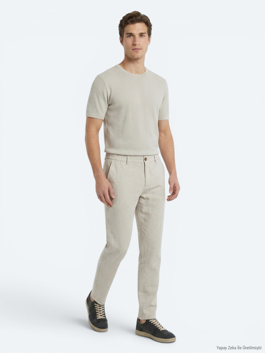 Stone Weaving Relaxed Fit Casual Cotton Blended Trousers - 4