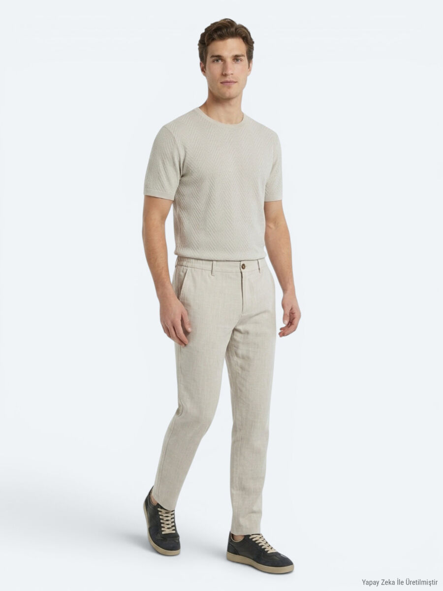 Stone Weaving Relaxed Fit Casual Cotton Blended Trousers - 4