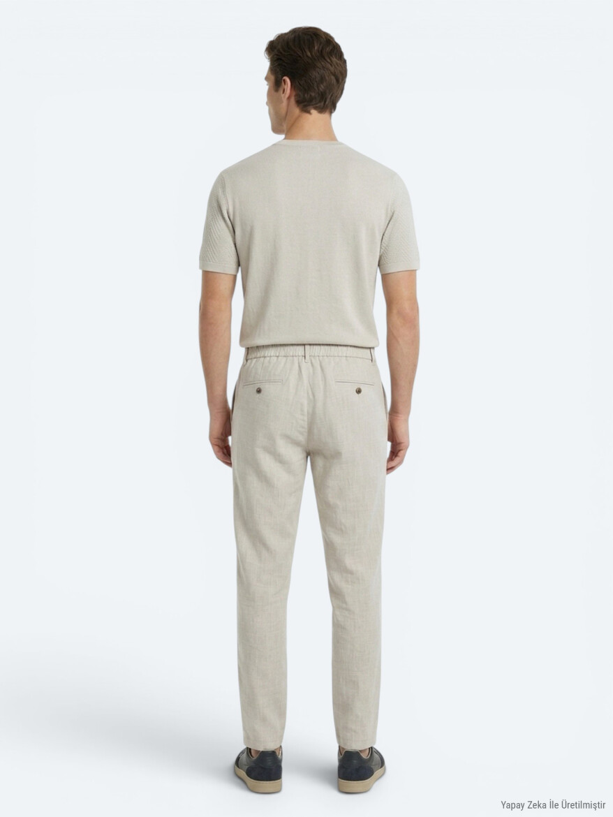 Stone Weaving Relaxed Fit Casual Cotton Blended Trousers - 5