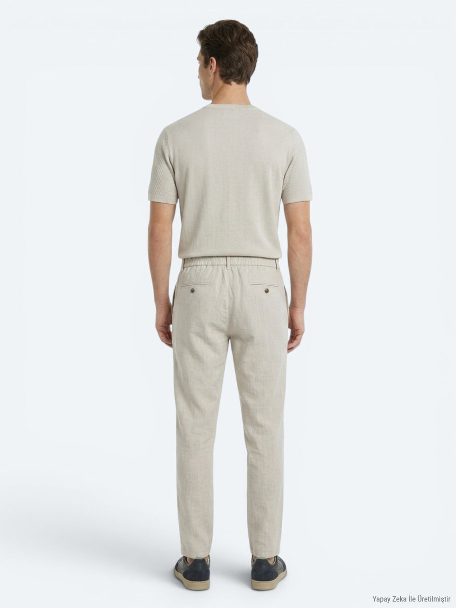 Stone Weaving Relaxed Fit Casual Cotton Blended Trousers - 5