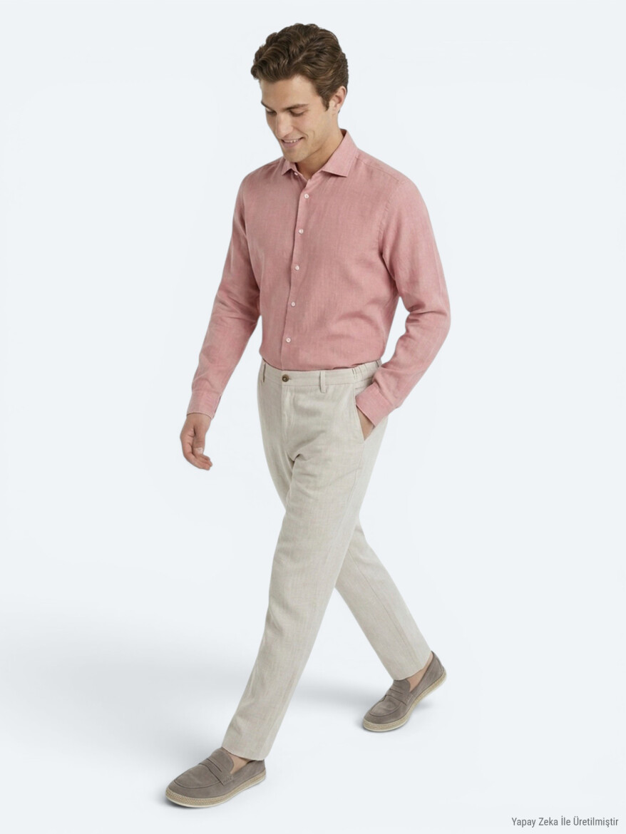 Stone Weaving Relaxed Fit Casual Cotton Blended Trousers - 3