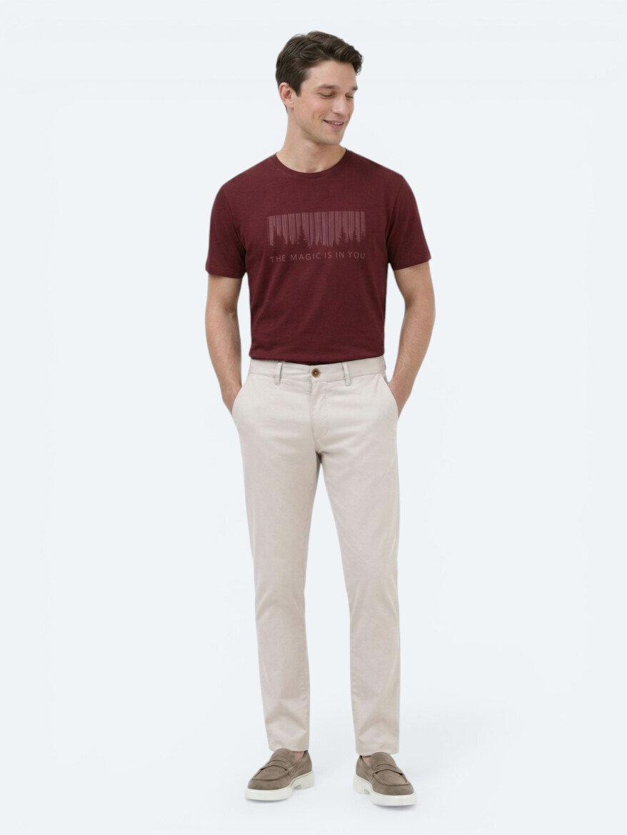 Stone Weaving Slim Fit Casual Cotton Blended Trousers - KİP