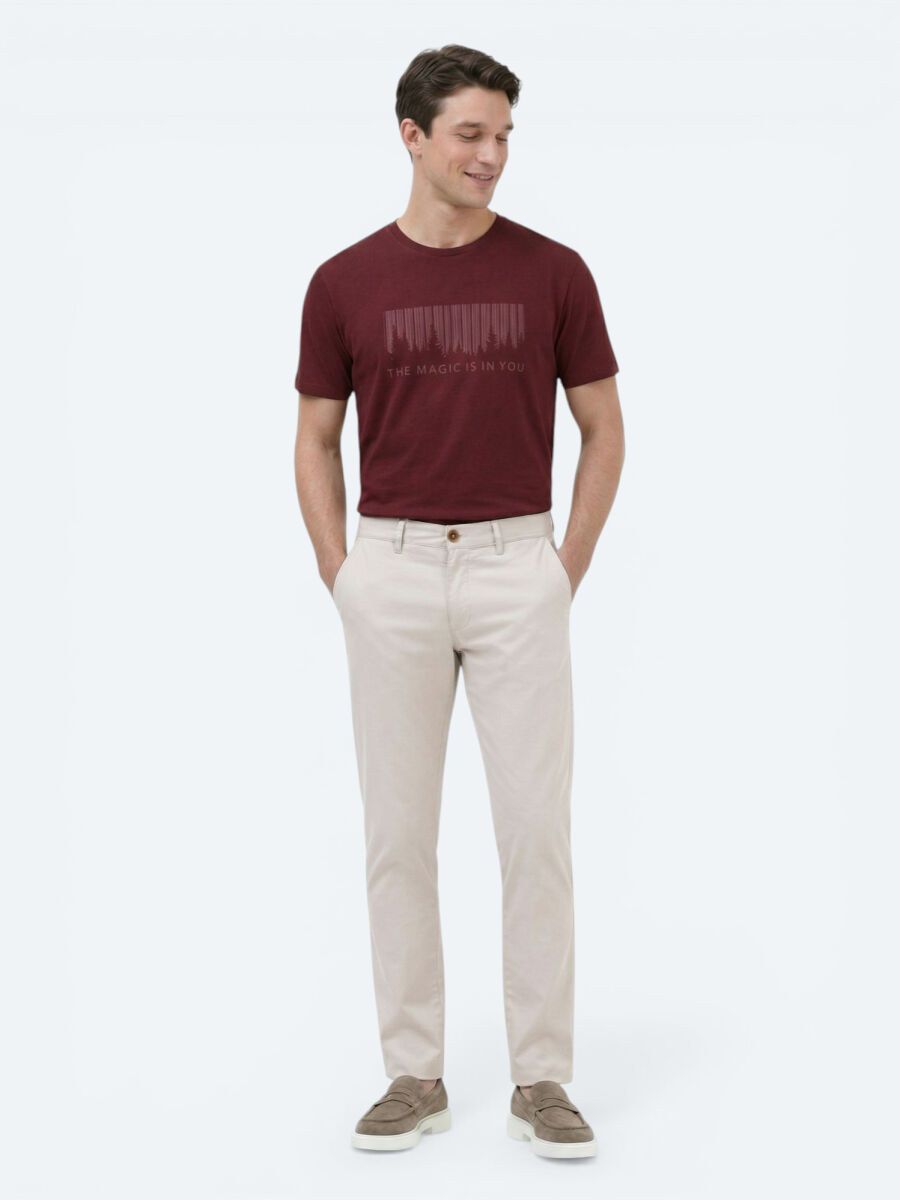 Stone Weaving Slim Fit Casual Cotton Blended Trousers - 1