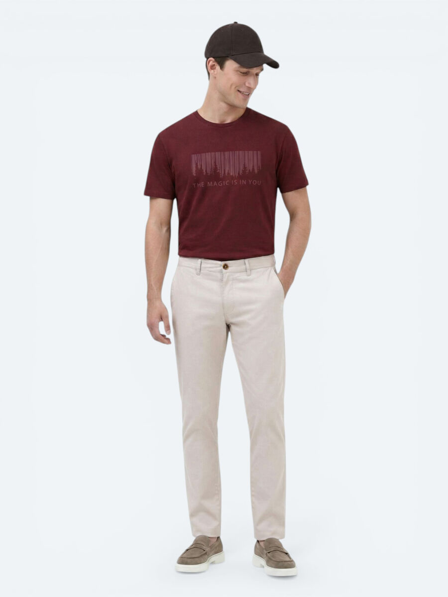 Stone Weaving Slim Fit Casual Cotton Blended Trousers - 3