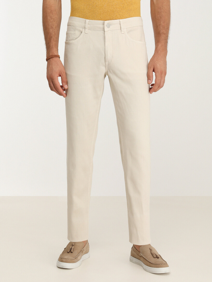 Stone Weaving Slim Fit Casual Cotton Blended Trousers - KİP