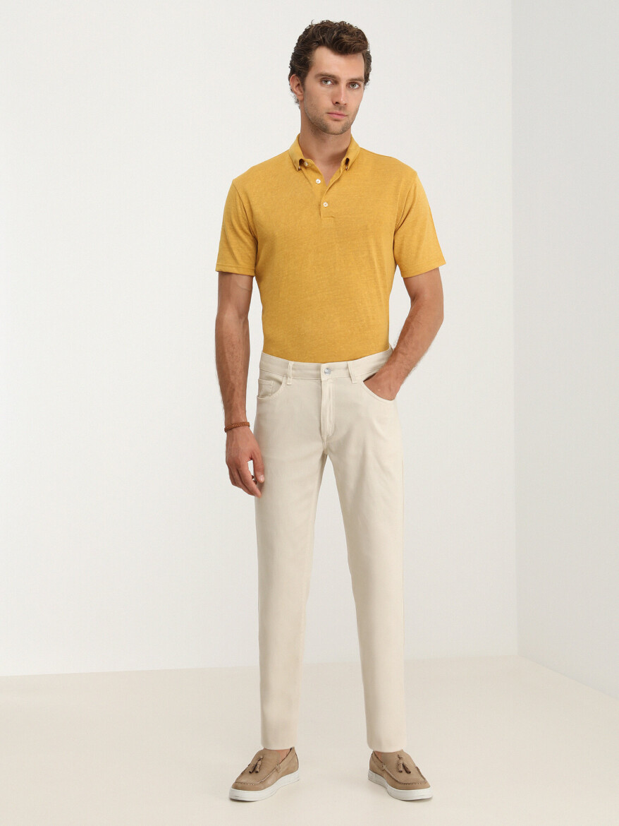 Stone Weaving Slim Fit Casual Cotton Blended Trousers - KİP