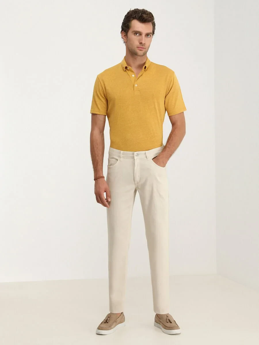 Stone Weaving Slim Fit Casual Cotton Blended Trousers - 2