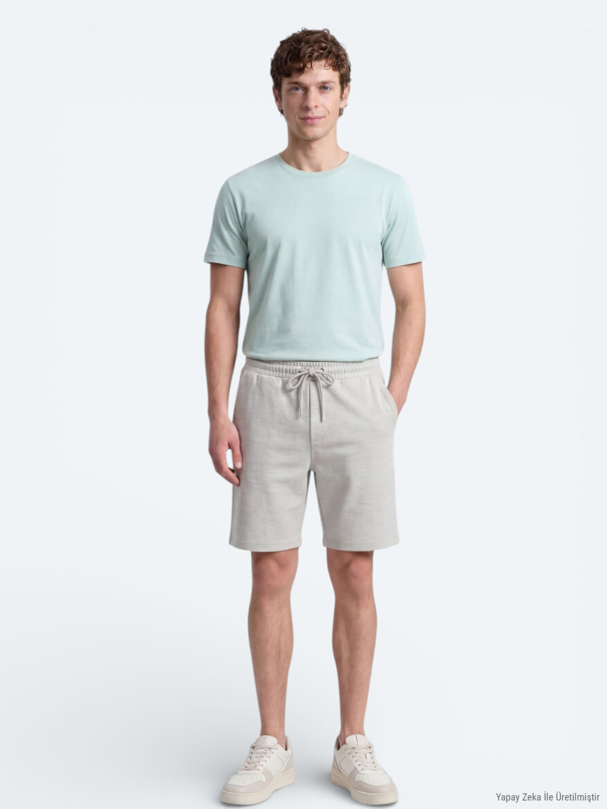 Su Yeşili Düz Örme Regular Fit Casual Bermuda - KİP