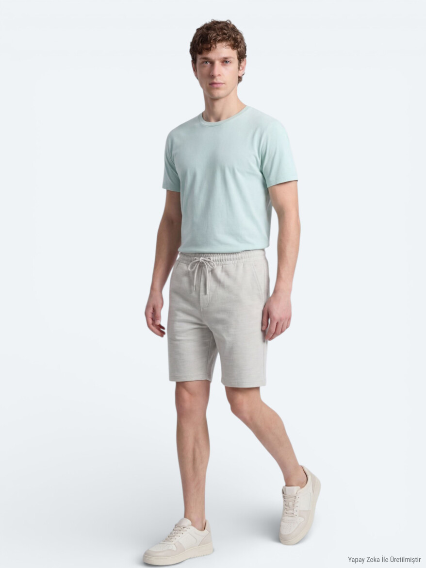 Su Yeşili Düz Örme Regular Fit Casual Bermuda - KİP