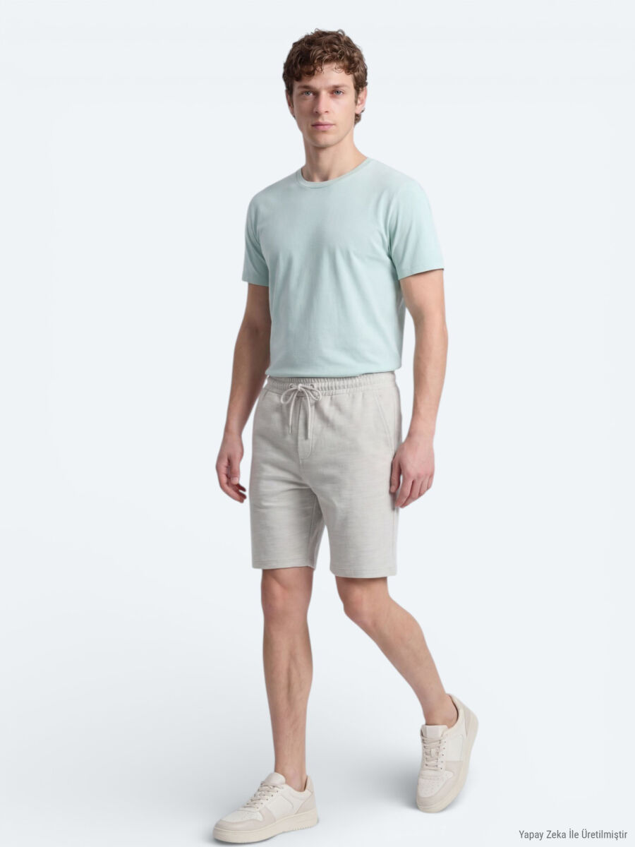 Su Yeşili Düz Örme Regular Fit Casual Bermuda - 2
