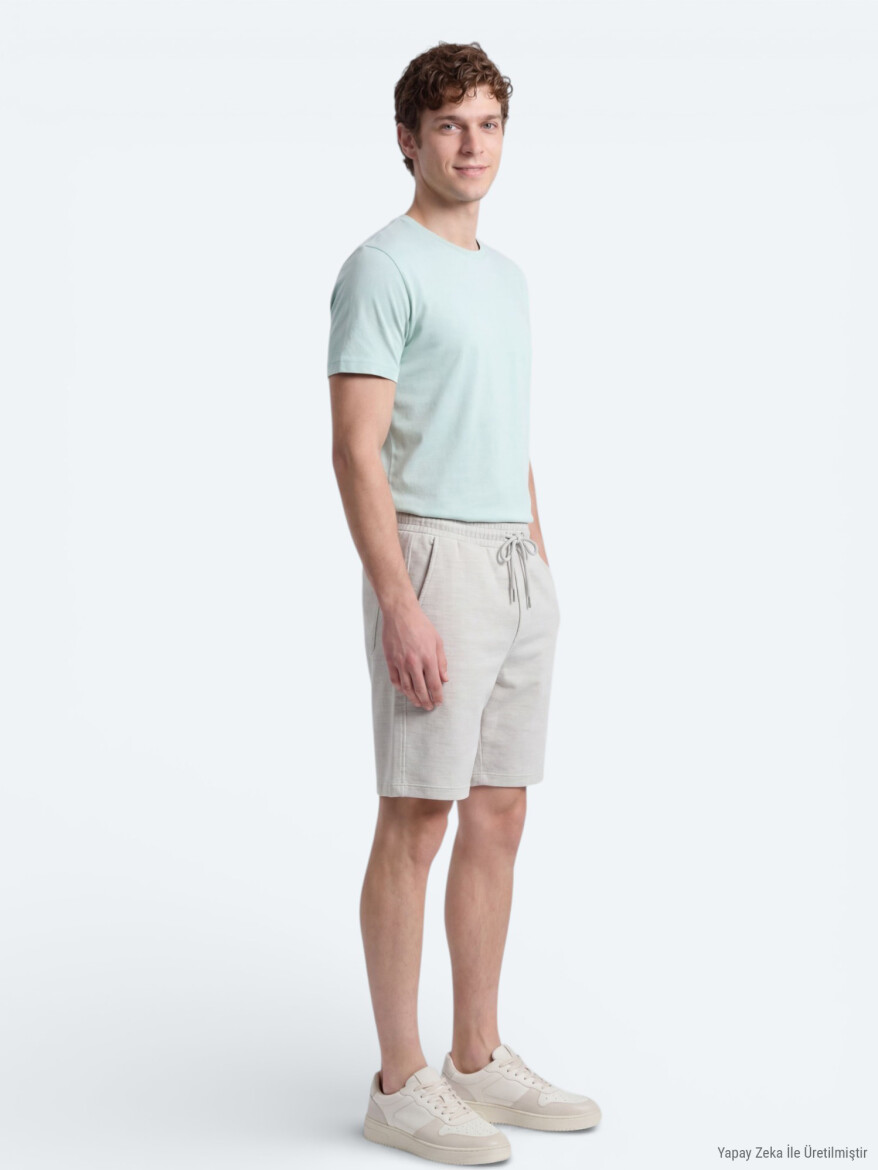 Su Yeşili Düz Örme Regular Fit Casual Bermuda - 3