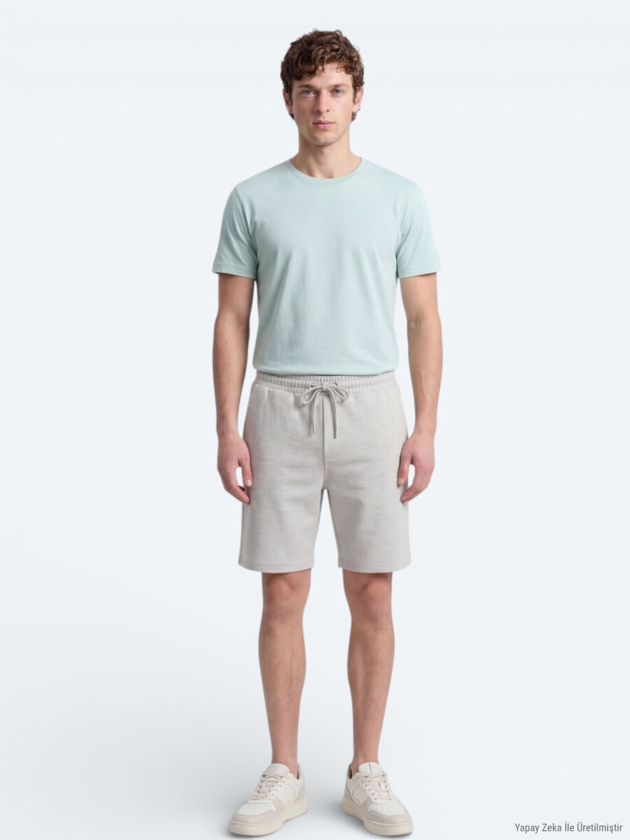 Su Yeşili Düz Örme Regular Fit Casual Bermuda - 4