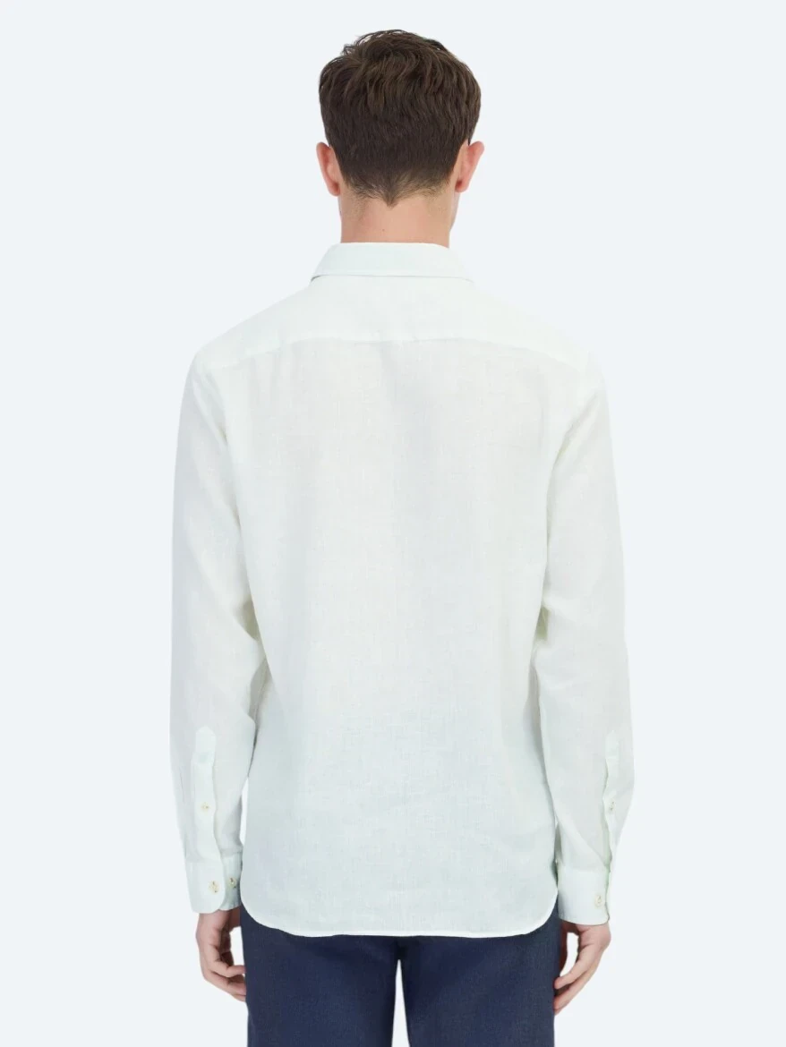 Su Yeşili Düz Regular Fit Dokuma Casual Pamuk Karışımlı Gömlek - 5