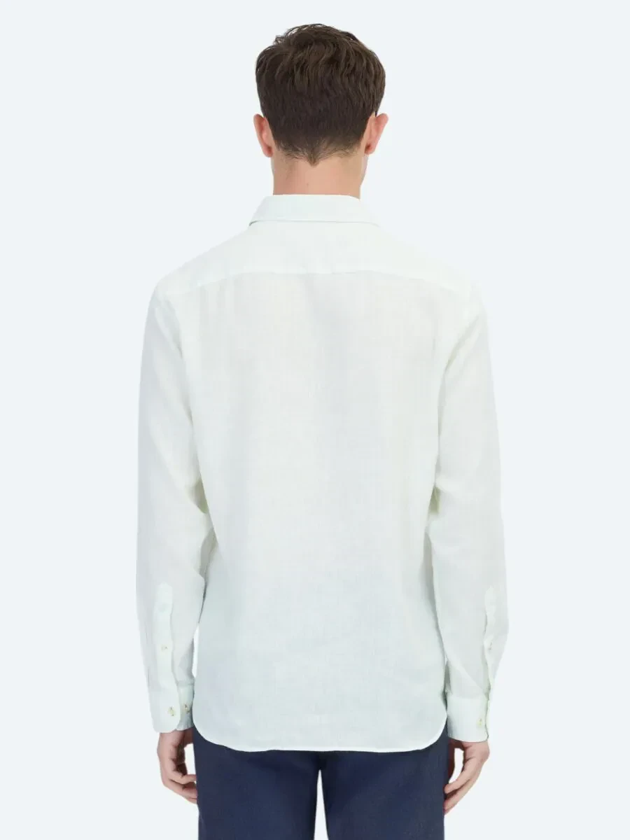 Su Yeşili Düz Regular Fit Dokuma Casual Pamuk Karışımlı Gömlek - 5