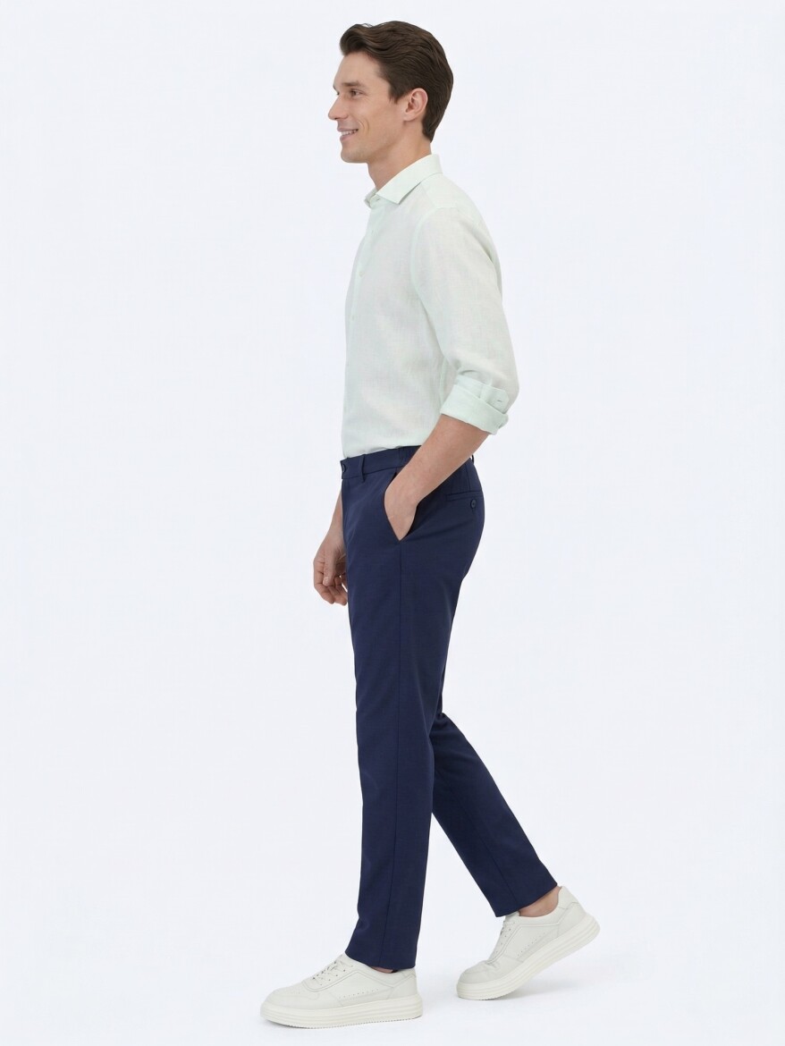 Su Yeşili Düz Regular Fit Uzun Dokuma Casual Pamuk Karışımlı Gömlek - 3