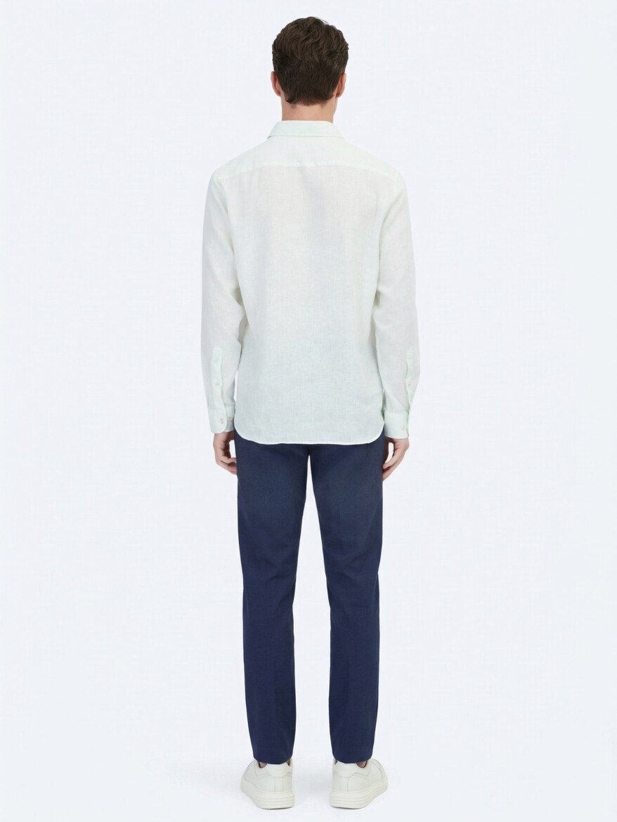 Su Yeşili Düz Regular Fit Uzun Dokuma Casual Pamuk Karışımlı Gömlek - 4