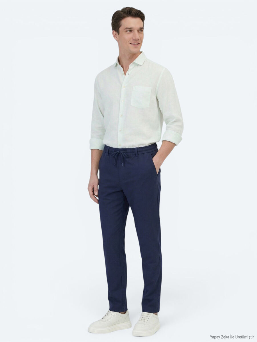 Su Yeşili Düz Regular Fit Uzun Dokuma Casual Pamuk Karışımlı Gömlek - 2