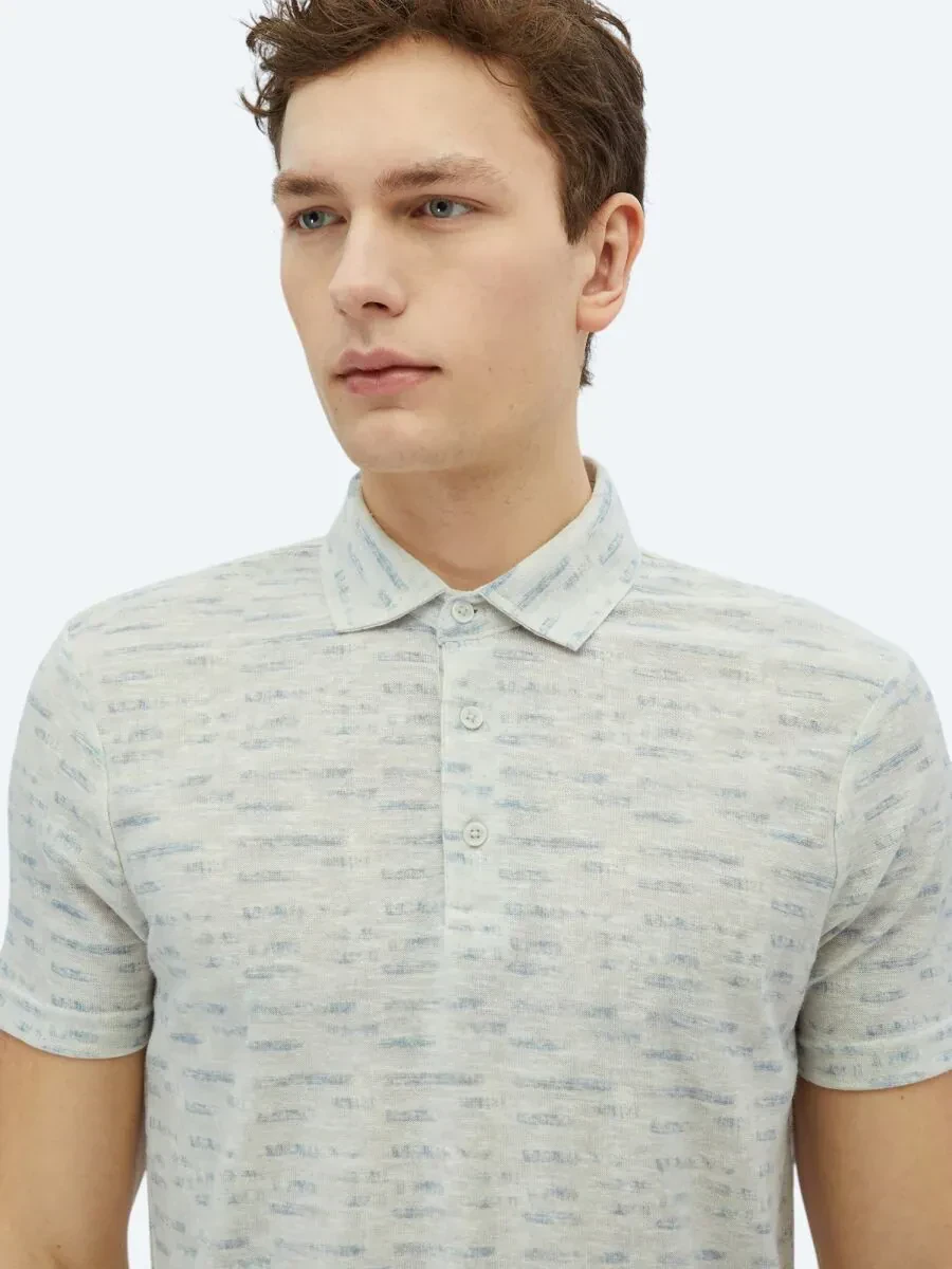 Taş Baskılı Polo Yaka Pamuk Karışımlı T-Shirt - 3