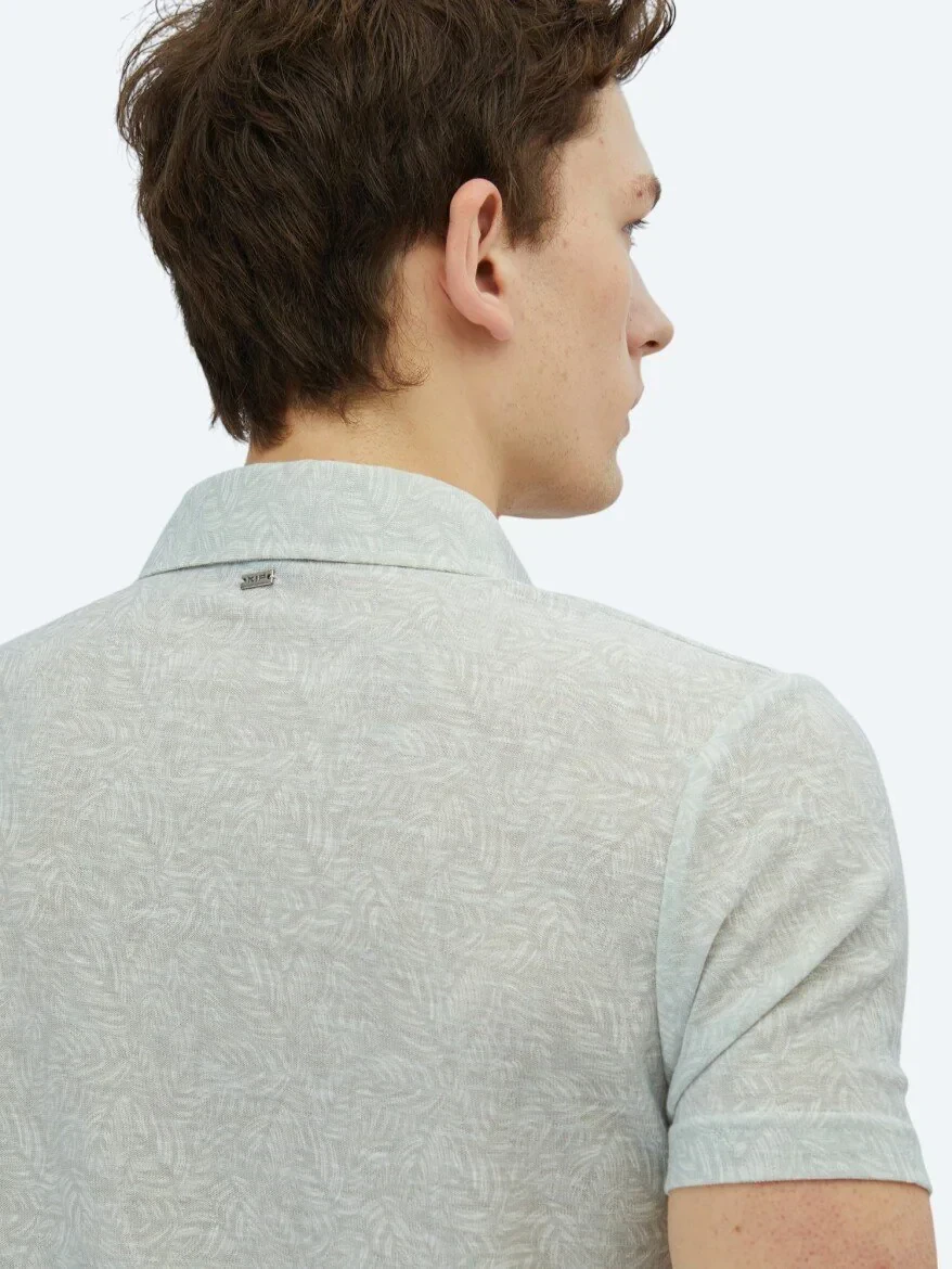 Taş Baskılı Polo Yaka Pamuk Karışımlı T-Shirt - 5
