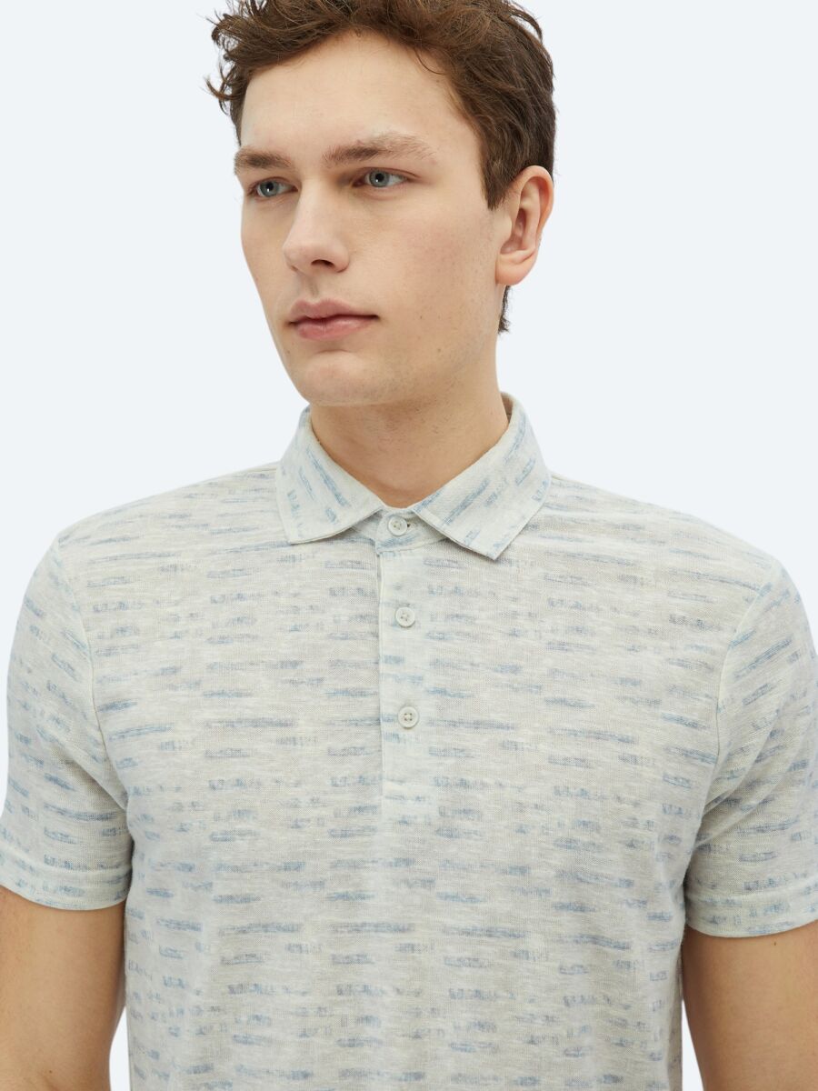 Taş Baskılı Polo Yaka Pamuk Karışımlı T-Shirt - 3