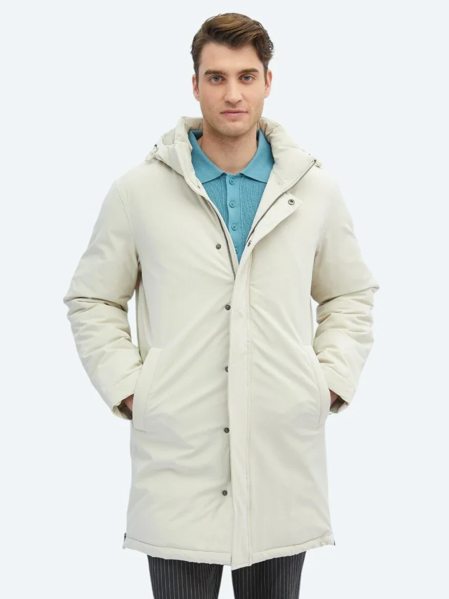 Taş Comfort Fit Kapüşonlu Casual Dokuma Kaban - 1