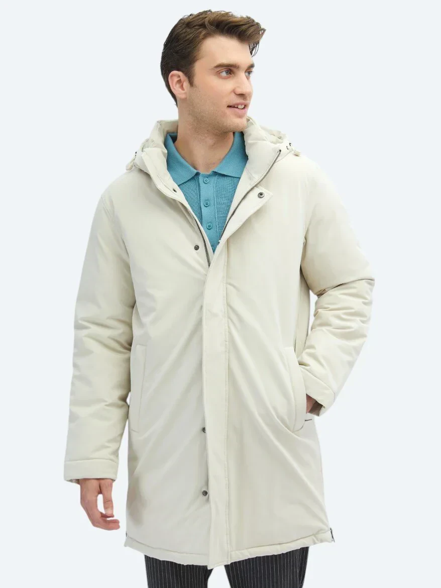 Taş Comfort Fit Kapüşonlu Casual Dokuma Kaban - 3