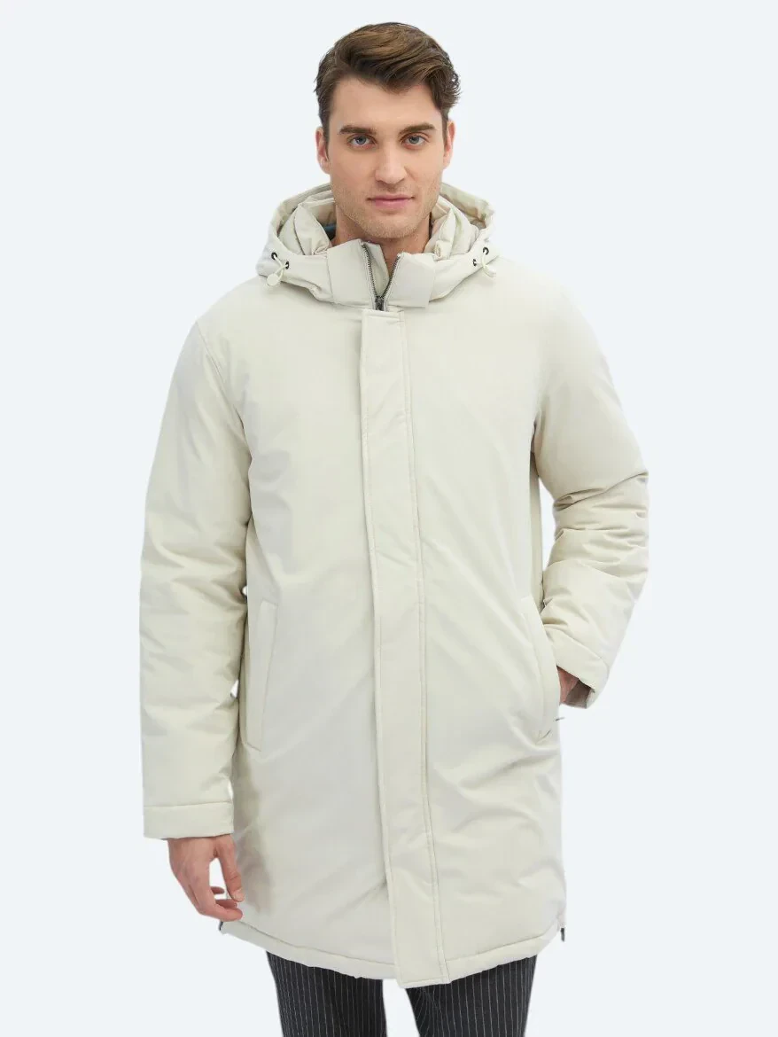 Taş Comfort Fit Kapüşonlu Casual Dokuma Kaban 