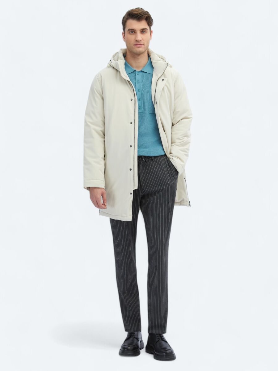 Taş Comfort Fit Kapüşonlu Casual Dokuma Kaban - 2