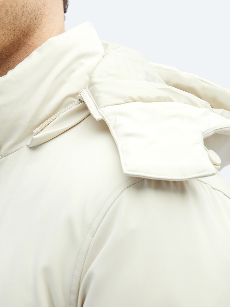 Taş Comfort Fit Kapüşonlu Casual Dokuma Kaban - 6