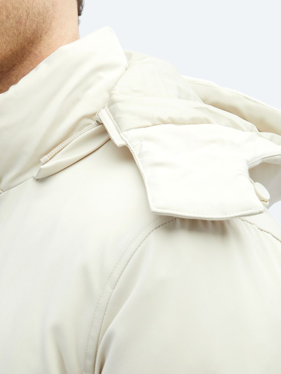 Taş Comfort Fit Kapüşonlu Casual Dokuma Kaban - 6