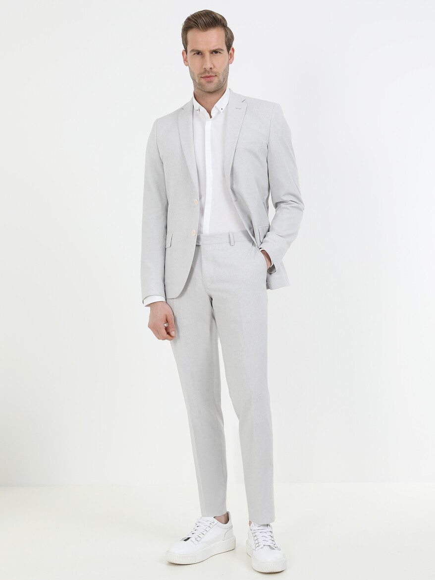 Taş Desenli Slim Fit Keten Karışımlı Takım Elbise - 1