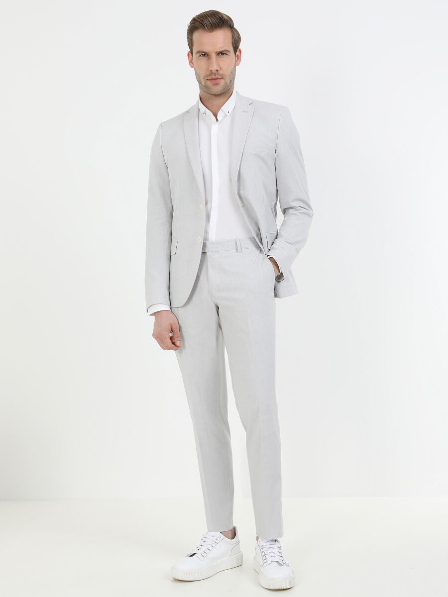 Taş Desenli Slim Fit Keten Karışımlı Takım Elbise - 1